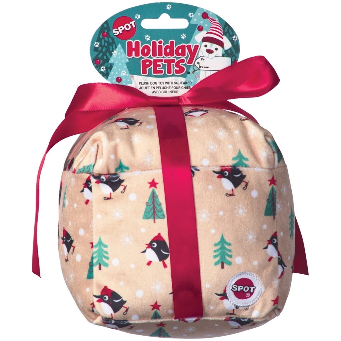 Spot 54937 Dog Toy, 5 in, Squeaker, Holiday Presents, Assorted