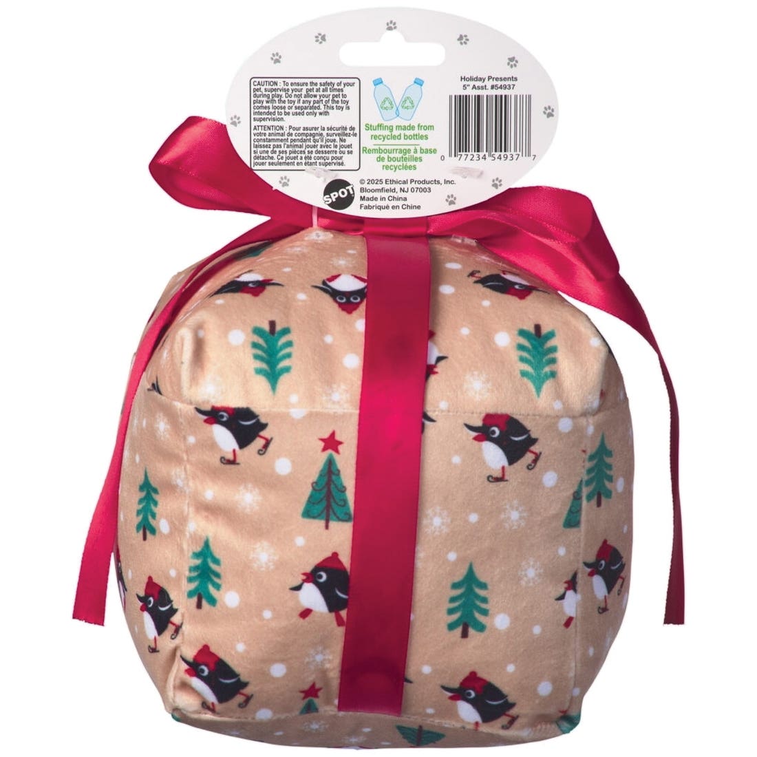 Spot 54937 Dog Toy, 5 in, Squeaker, Holiday Presents, Assorted