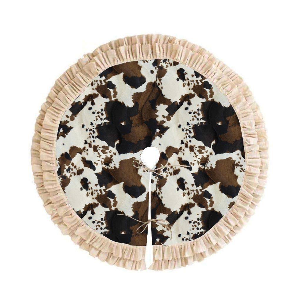 MidWestern Merch TRESKT002 Cowhide Christmas Tree Skirt, 48 in W, Brown