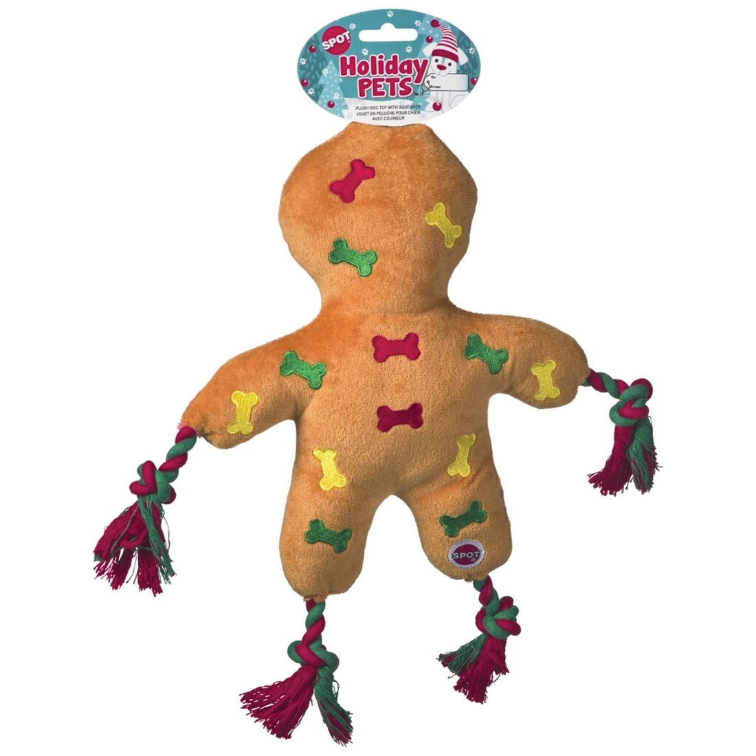 Spot 54943 Dog Toy, 15 in, Squeaker, Holiday Rope Toys, Assorted