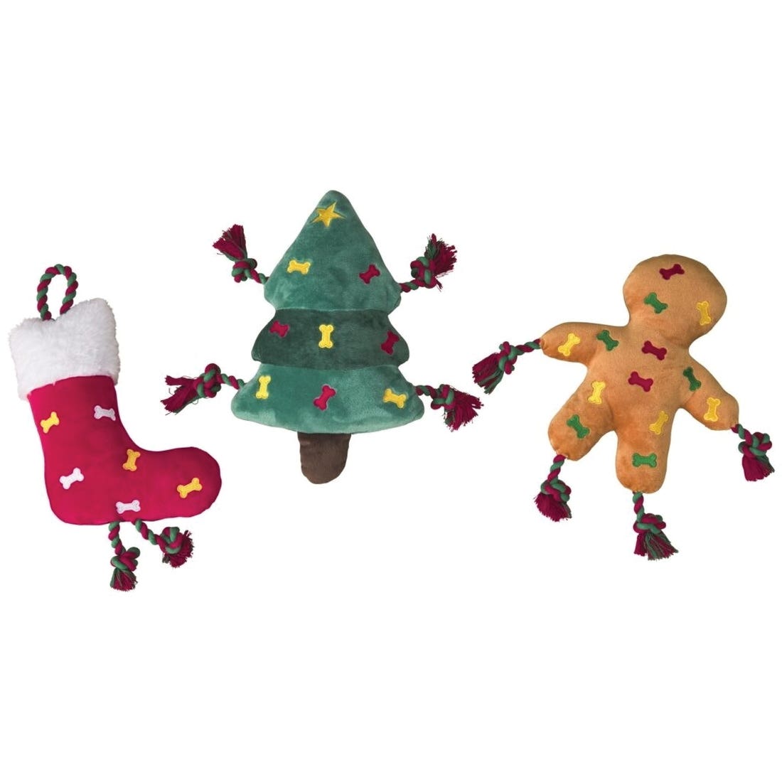 Spot 54943 Dog Toy, 15 in, Squeaker, Holiday Rope Toys, Assorted