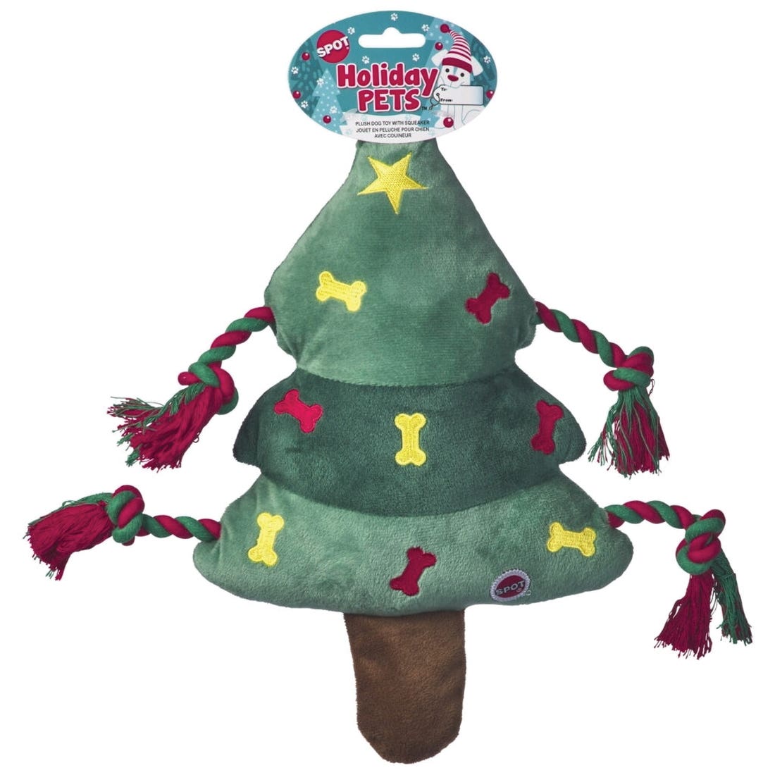 Spot 54943 Dog Toy, 15 in, Squeaker, Holiday Rope Toys, Assorted