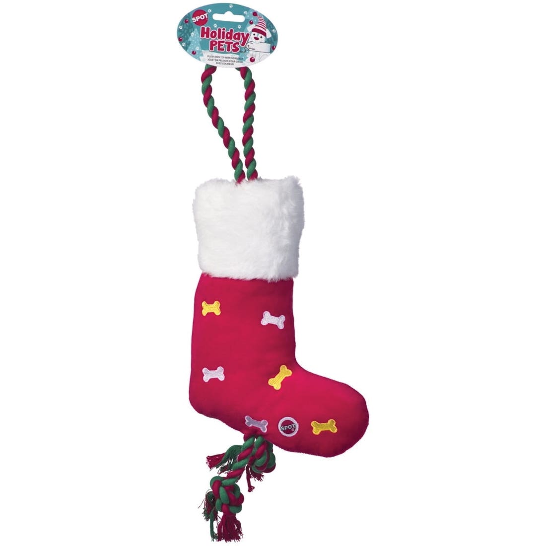 Spot 54943 Dog Toy, 15 in, Squeaker, Holiday Rope Toys, Assorted