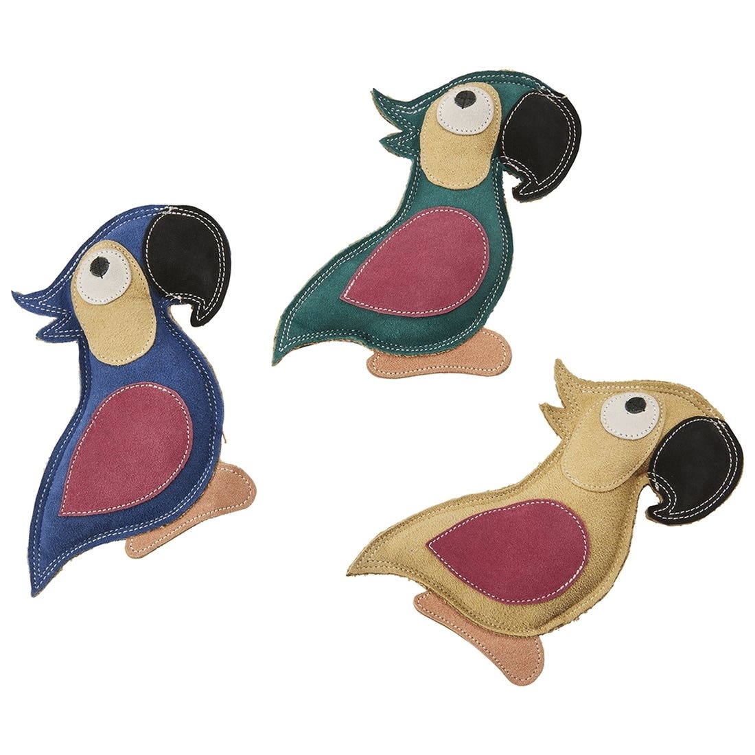 Spot Dura-Fused 54805 Dog Toy, 8 in, Squeaker, Parrot, Jute/Leather, Assorted