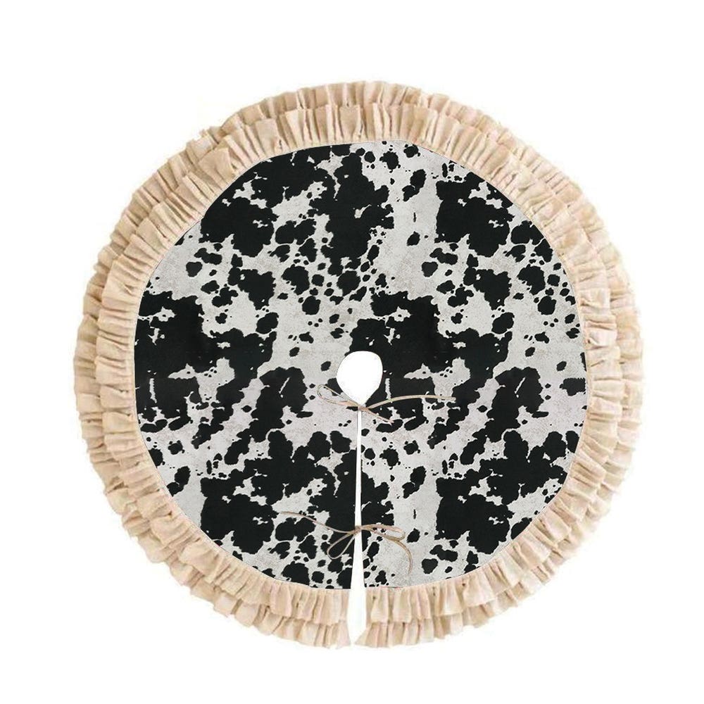 MidWestern Merch TRESKT003 Cowhide Christmas Tree Skirt, 48 in W, Black