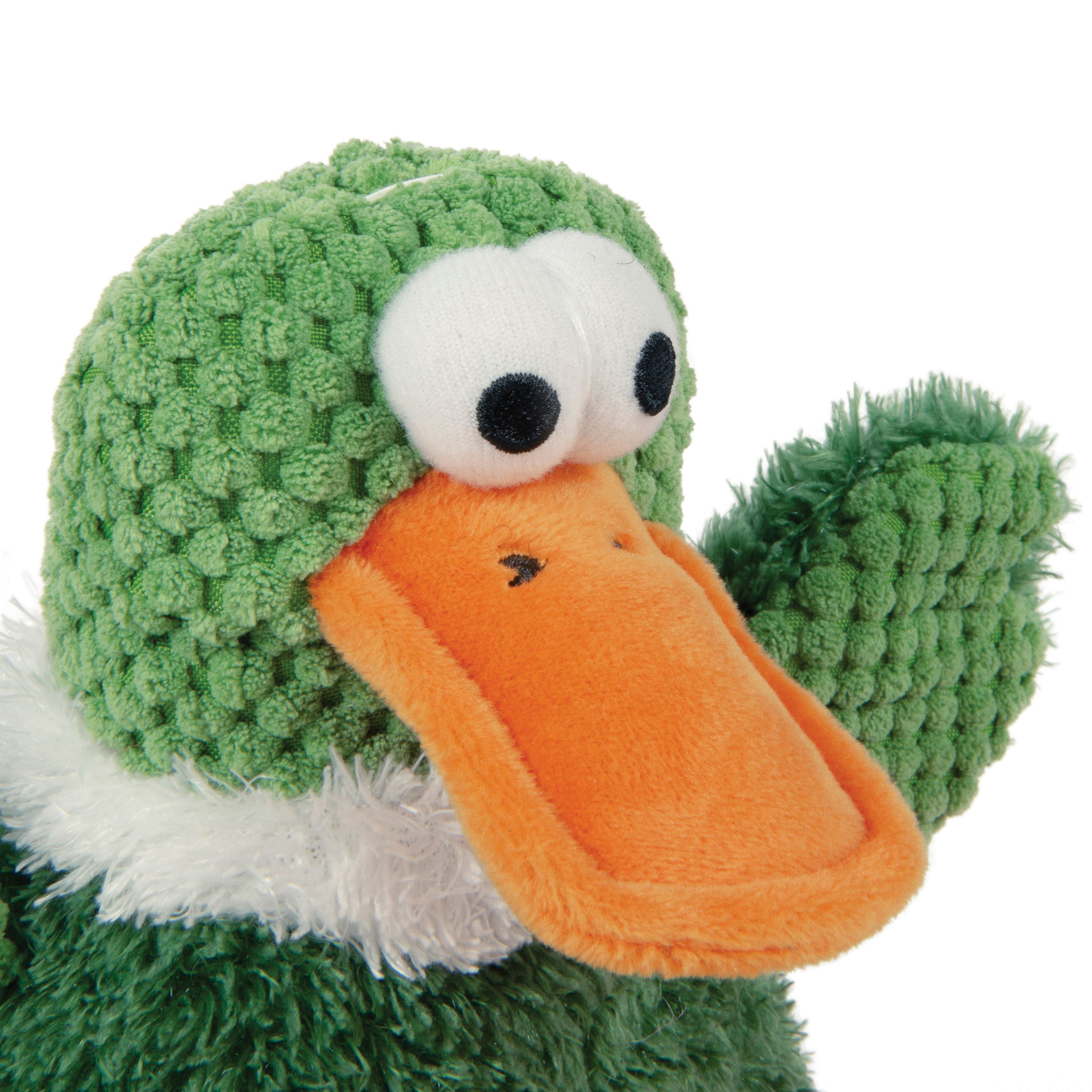 godog 73551-98997-024 Dog Toy, L, Plush, Squeaker, Checkers Duck, Green