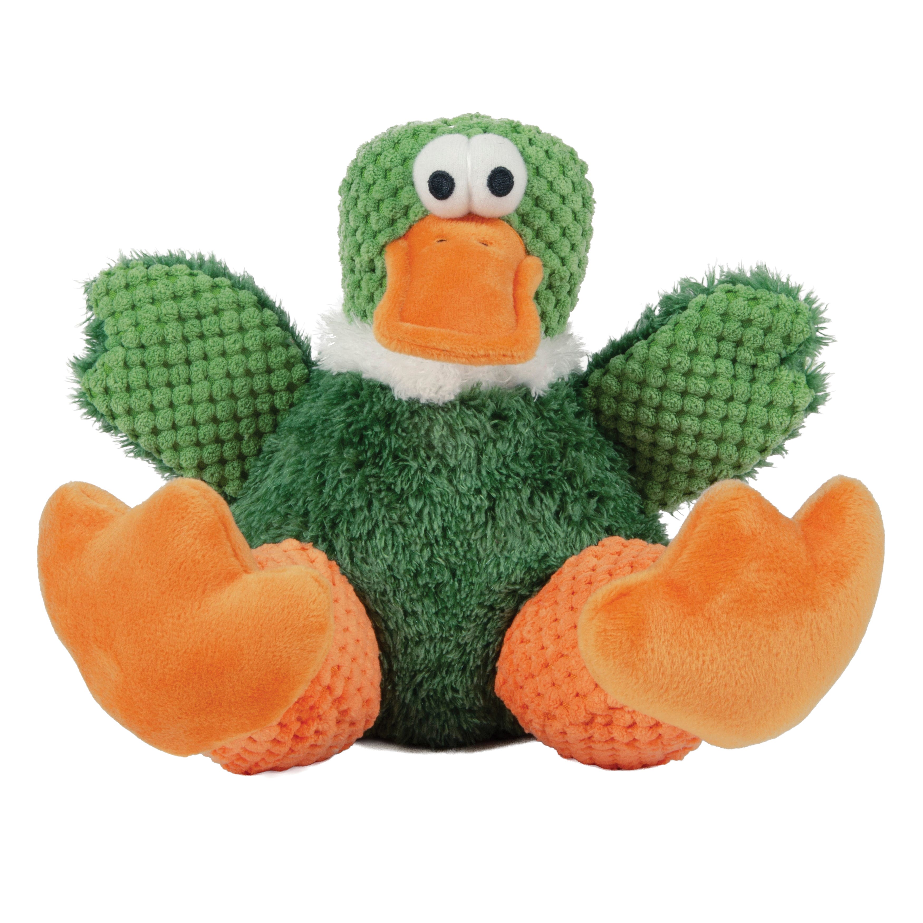 godog 73551-98997-024 Dog Toy, L, Plush, Squeaker, Checkers Duck, Green