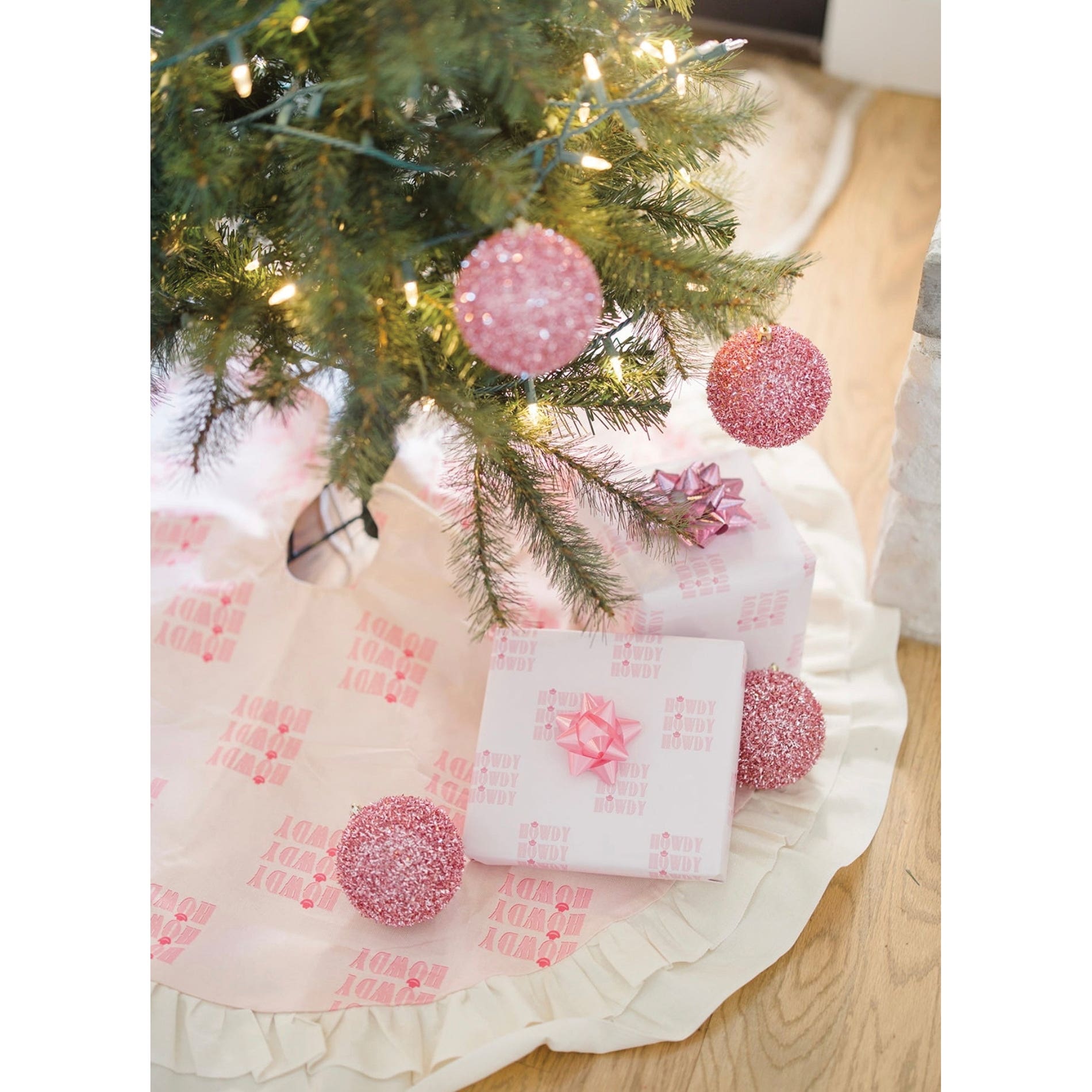 MidWestern Merch TRESKT005 Howdy Christmas Tree Skirt, 48 in W, Pink