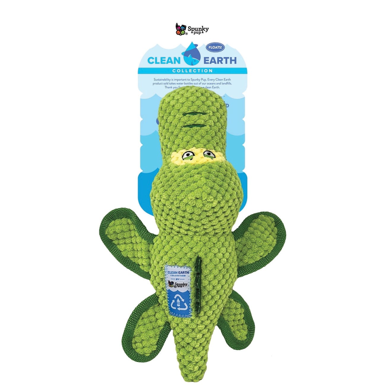 Spunky Pup Clean Earth Series 7235 Dog Toy, 100% Sustainable, Plush, Textured, Gator, PETE