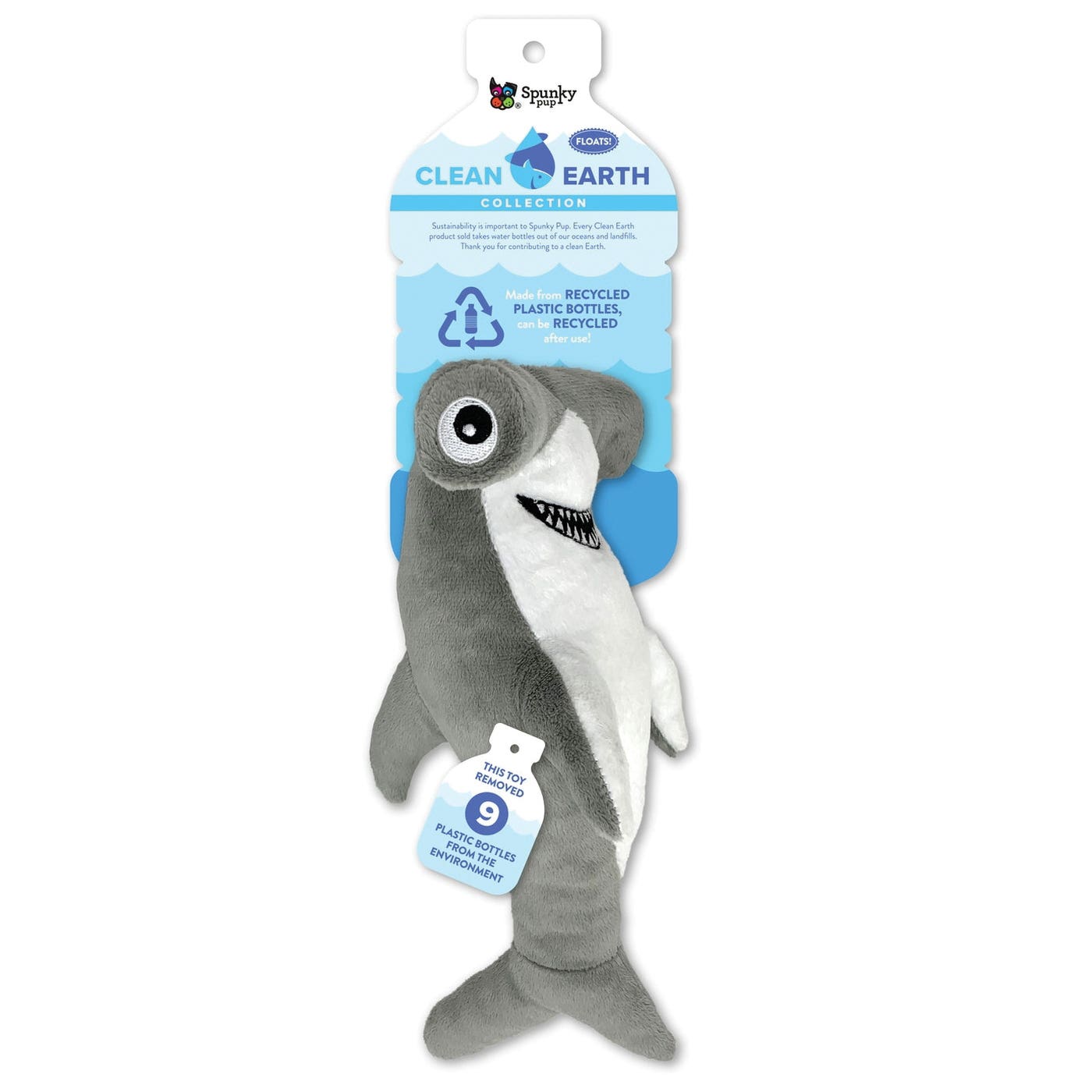 Spunky Pup Clean Earth Series 7214 Dog Toy, L, 100% Sustainable, Plush, Hammerhead Shark, PET