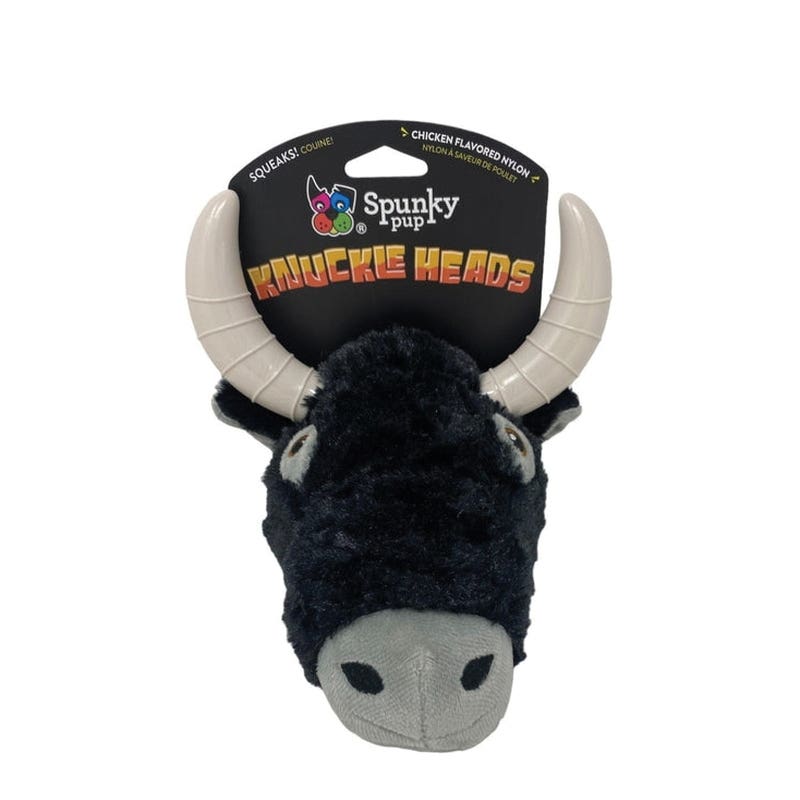 Spunky Pup Knuckleheads Series 2255 Dog Toy, Chicken, 2-in-1, Chew, Plush, Squeaker, Bull, Nylon
