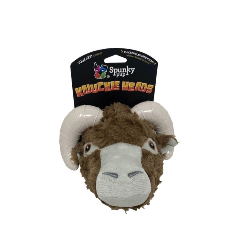 Spunky Pup Knuckleheads Series 2254 Dog Toy, Chicken, 2-in-1, Chew, Plush, Squeaker, Ram, Nylon