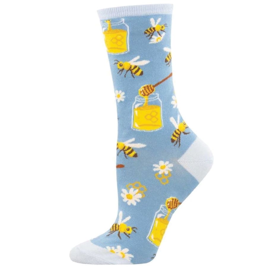 Socksmith Bee My Honey Crew Socks, Women's, One-Size, Cotton/Nylon/Spandex, Blue