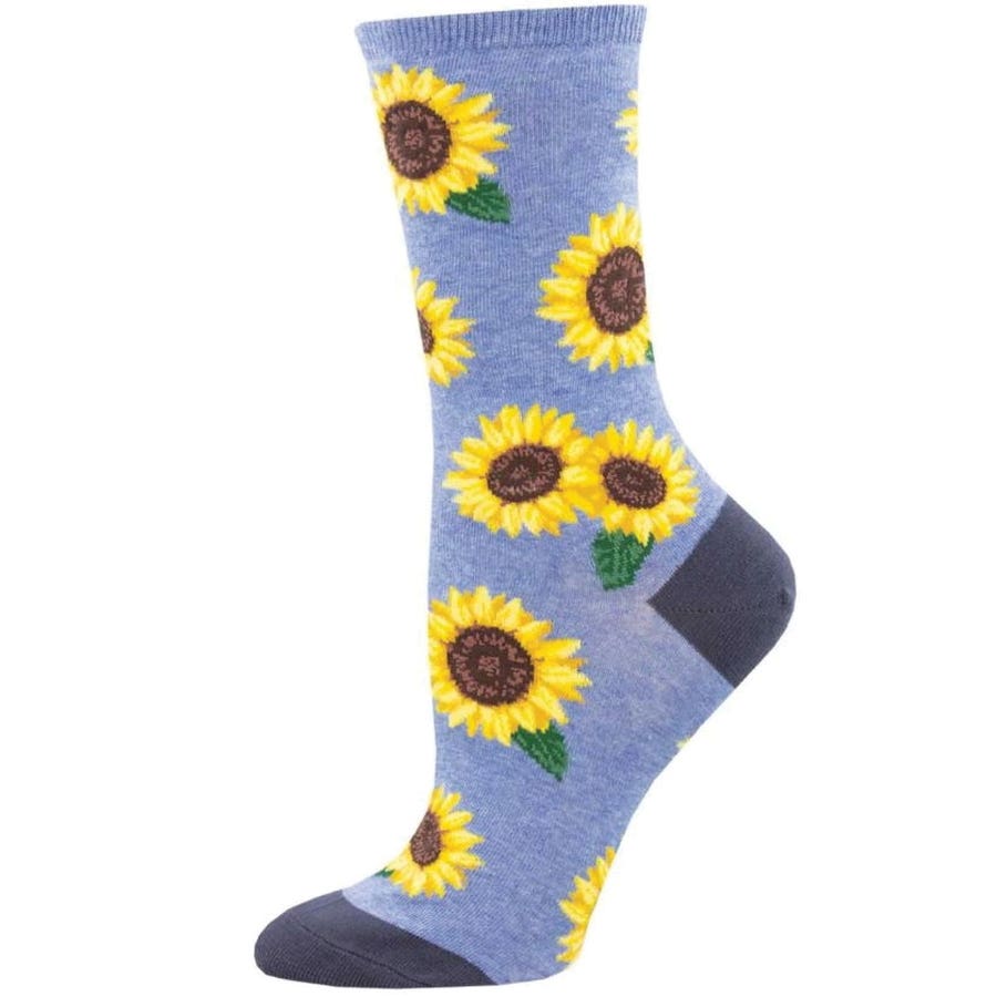 Socksmith More Blooming Crew Socks, Women's, One-Size, Cotton/Nylon/Spandex, Blue/Dark Gray