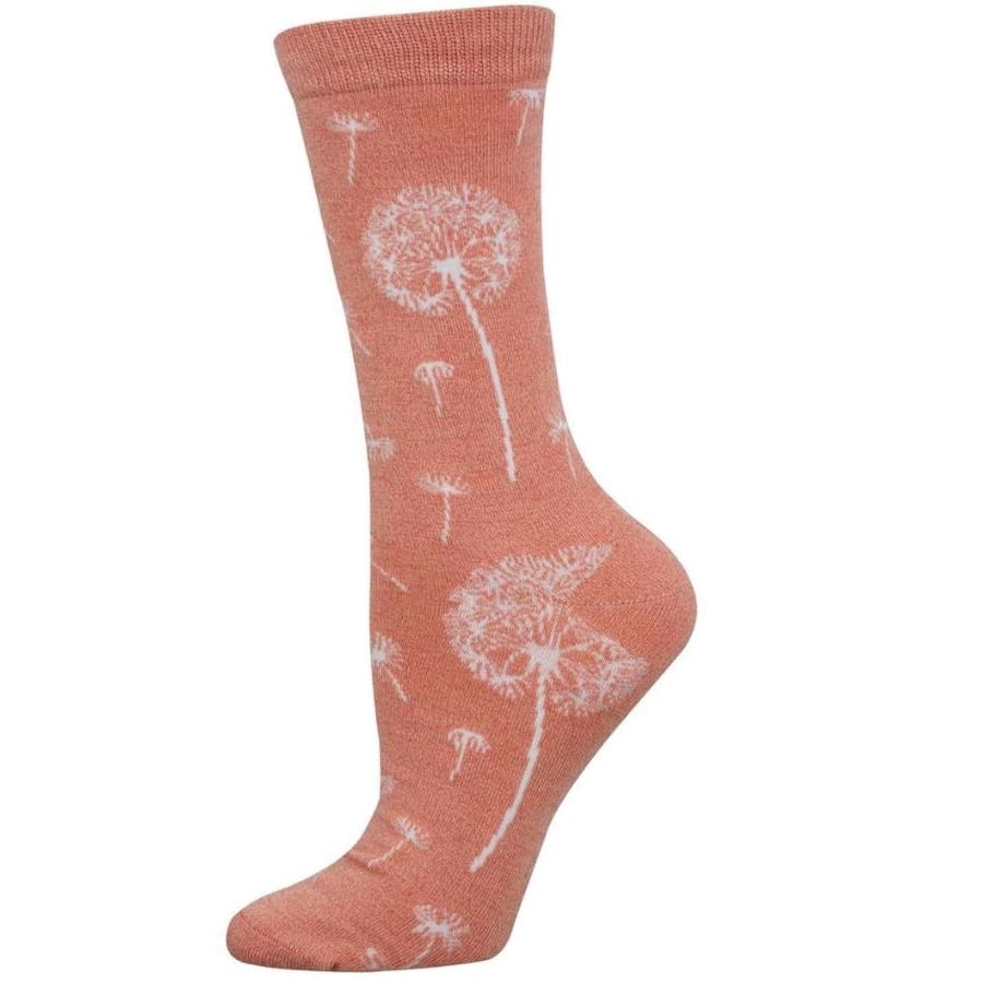 Socksmith Bamboo Series Dandelion Dreams Crew Socks, Women's, One-Size, Nylon/Rayon/Spandex, Peach