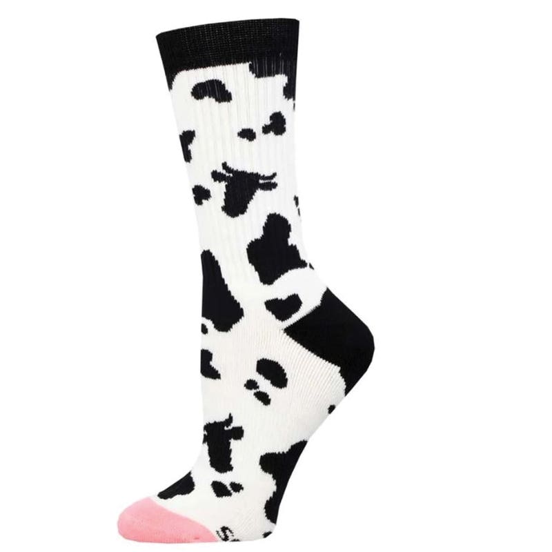 Socksmith Steer Hide Crew Socks, Women's, One-Size, Cotton/Nylon/Spandex, White