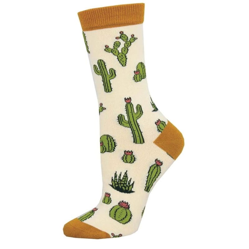 Socksmith Bamboo Series King Cactus Crew Socks, Women's, One-Size, Nylon/Rayon/Spandex, Ivory
