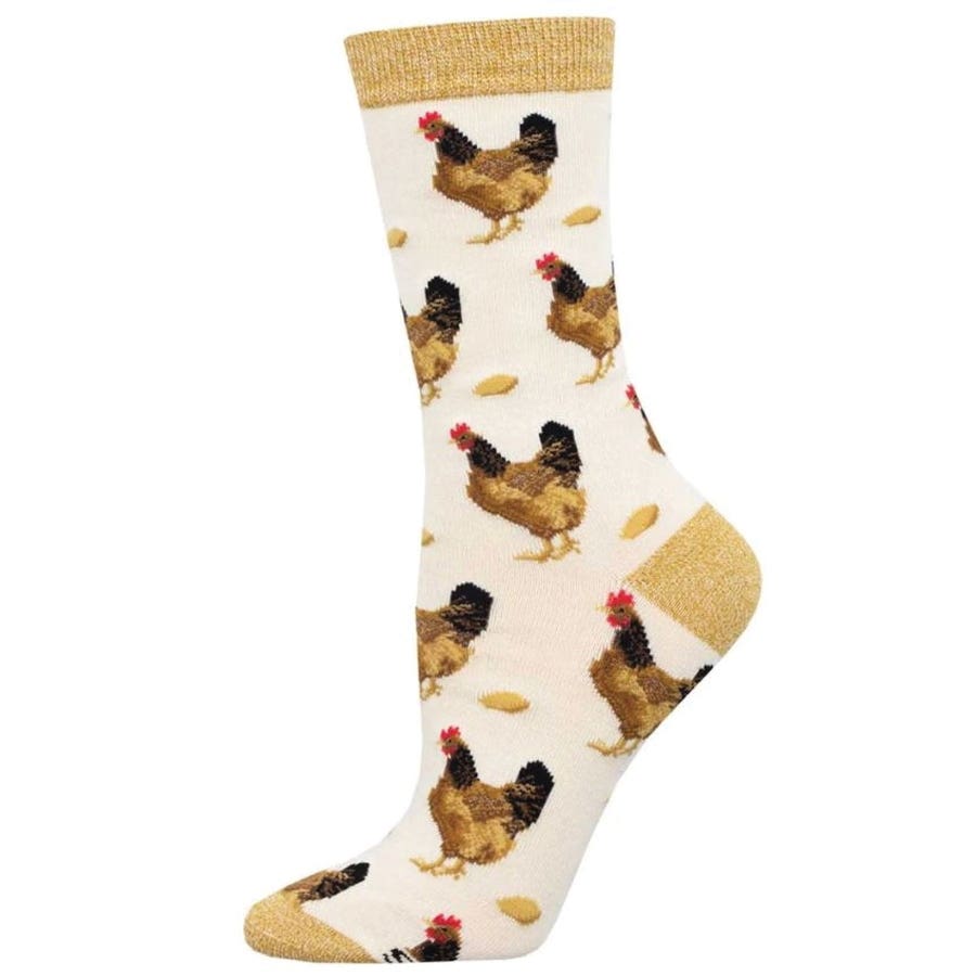 Socksmith Bamboo Series Which Came First Crew Socks, Women's, One-Size, Nylon/Rayon/Spandex, Ivory Heather