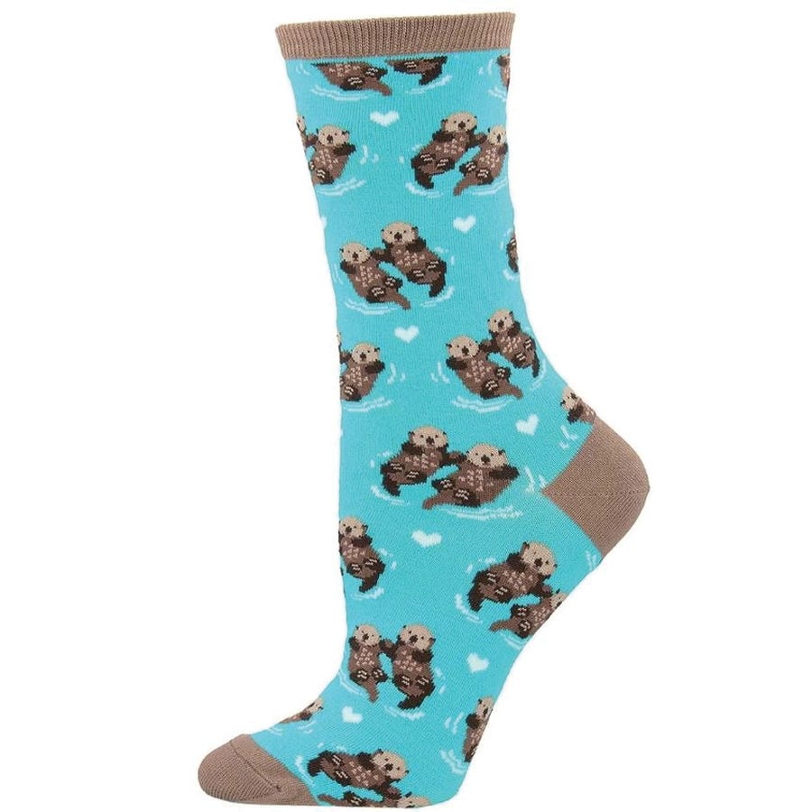 Socksmith Significant Otter Crew Socks, Women's, One-Size, Cotton/Nylon/Spandex, Bright Blue