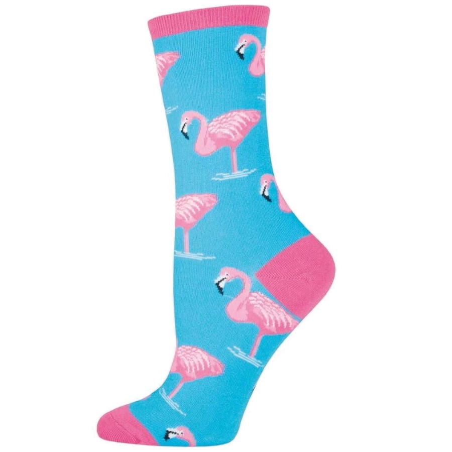 Socksmith Flamingo Crew Socks, Women's, One-Size, Cotton/Nylon/Spandex, Sky Blue