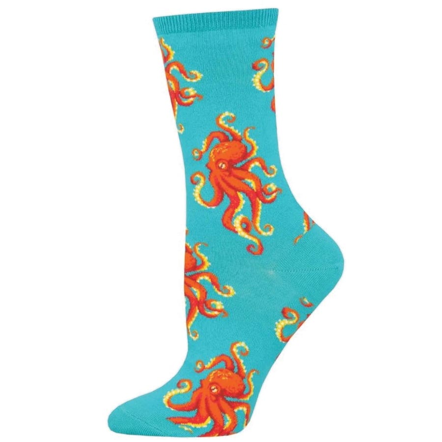 Socksmith Socktopus Crew Socks, Women's, One-Size, Cotton/Nylon/Spandex, Teal