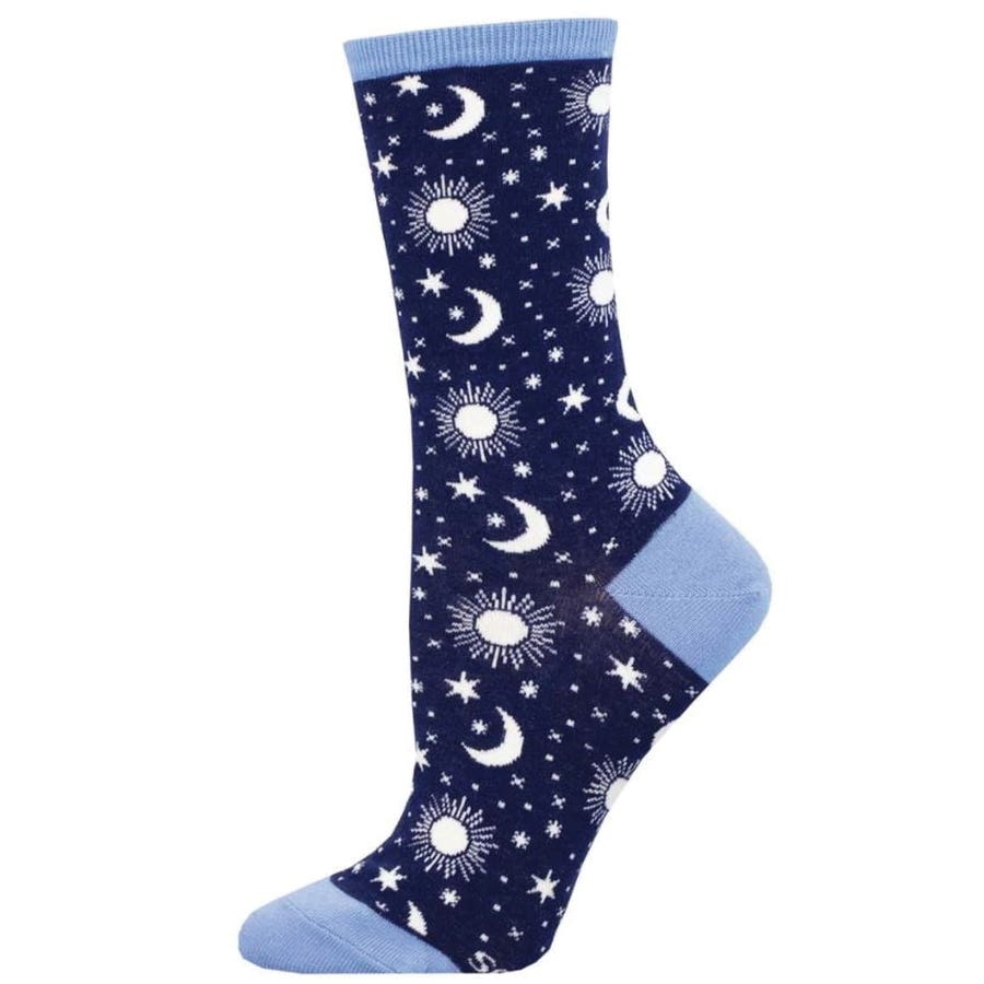 Socksmith Moon Child Crew Socks, Women's, One-Size, Cotton/Nylon/Spandex, Navy Blue