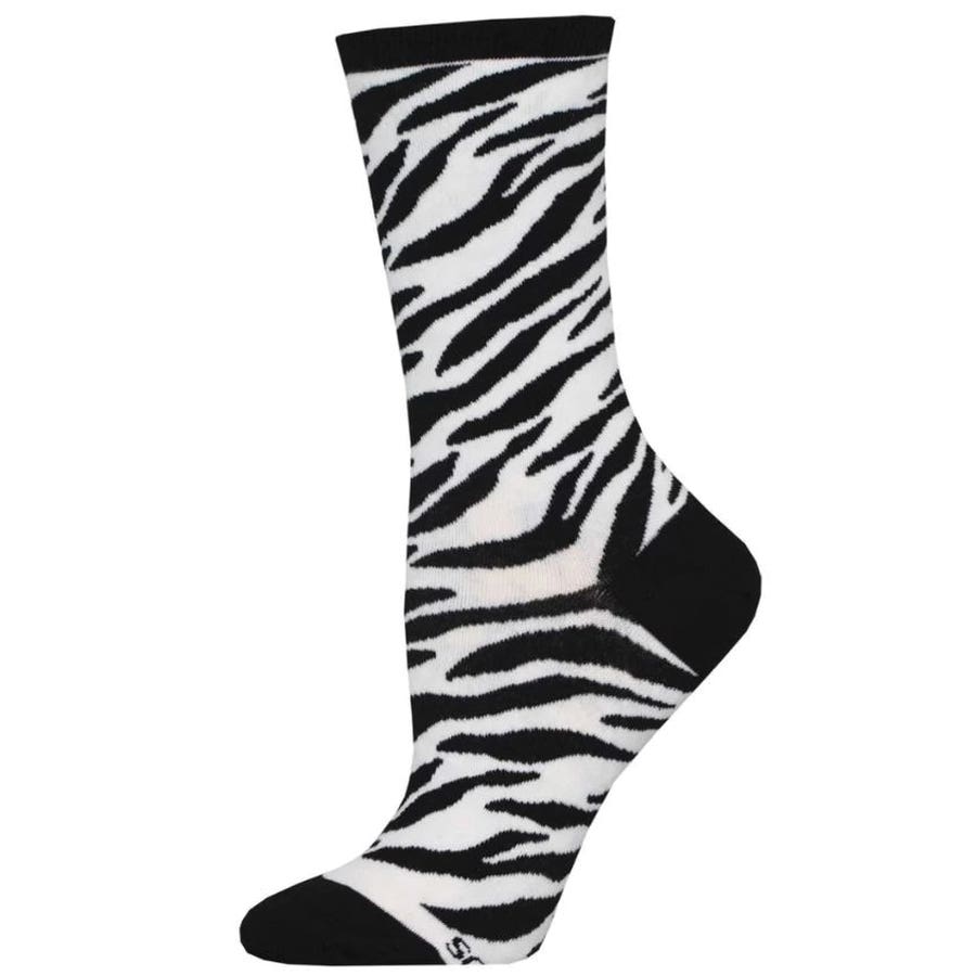Socksmith Zebra Print Crew Socks, Women's, One-Size, Cotton/Nylon/Spandex, Black/White