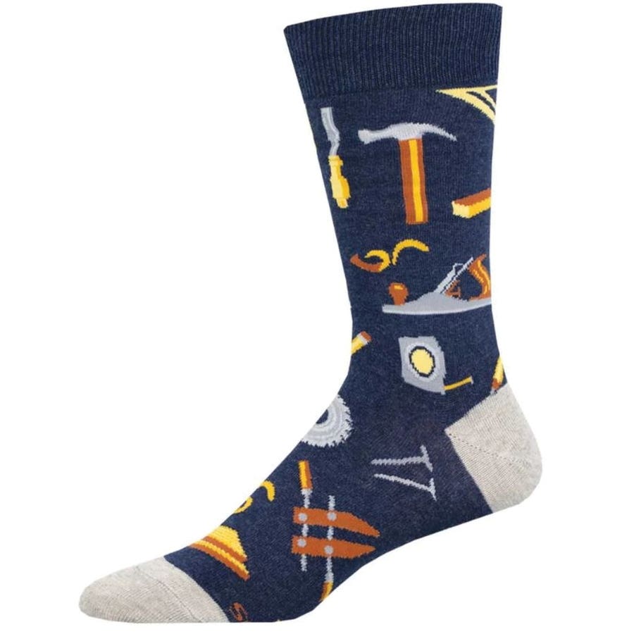 Socksmith Can You Fix It Crew Socks, Men's, One-Size, Cotton/Nylon/Spandex, Navy Heather