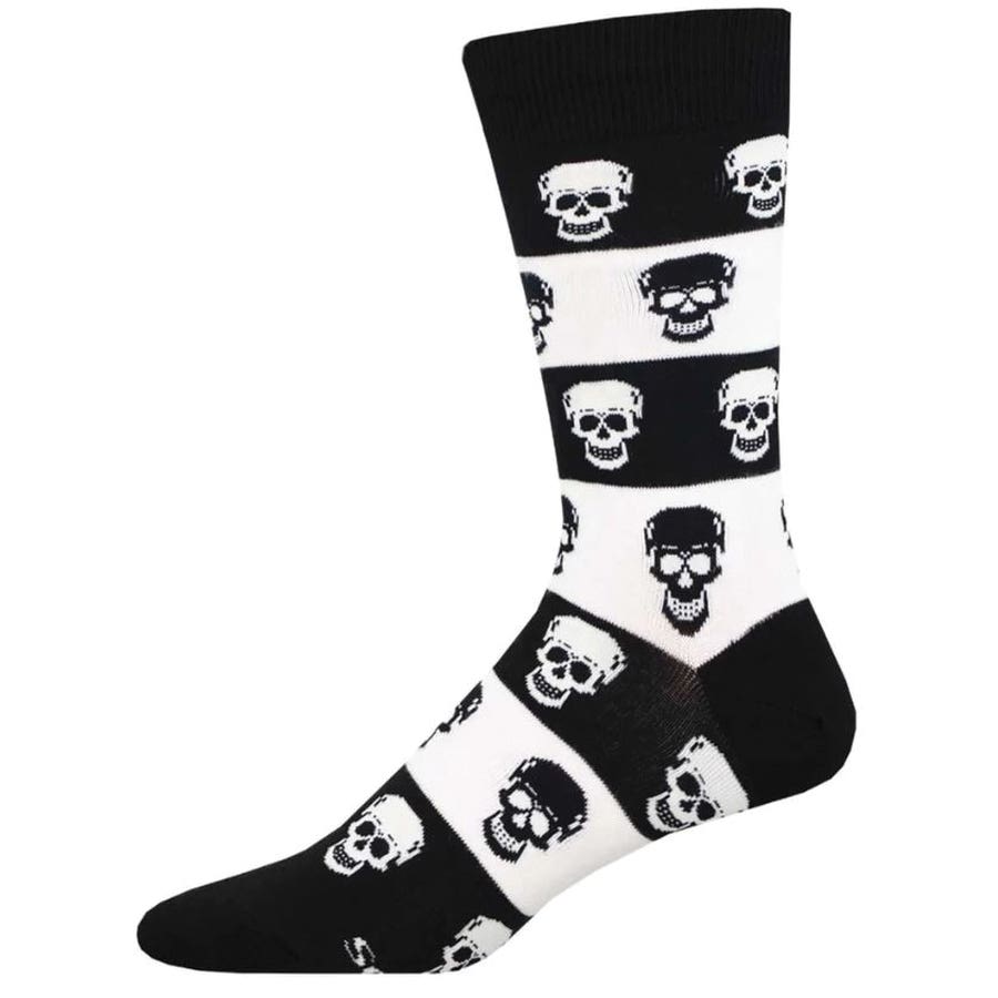 Socksmith Skull Crew Socks, Men's, One-Size, Cotton/Nylon/Spandex, Black/White