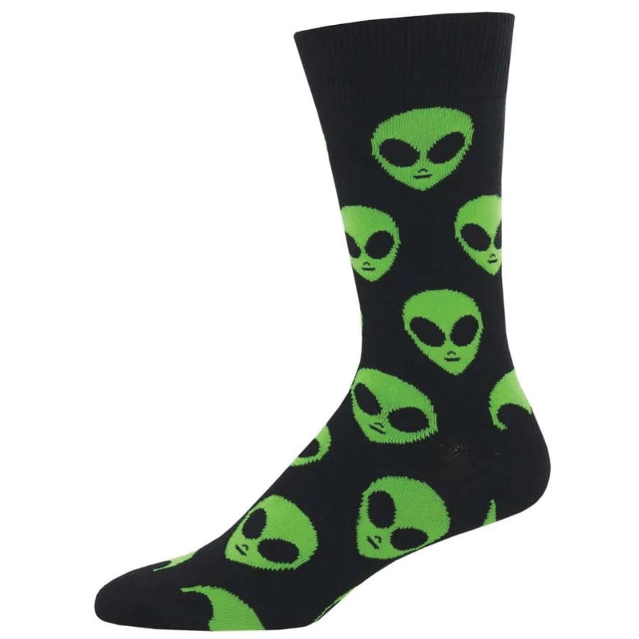 Socksmith We Come In Peace Crew Socks, Men's, One-Size, Cotton/Nylon/Spandex, Black