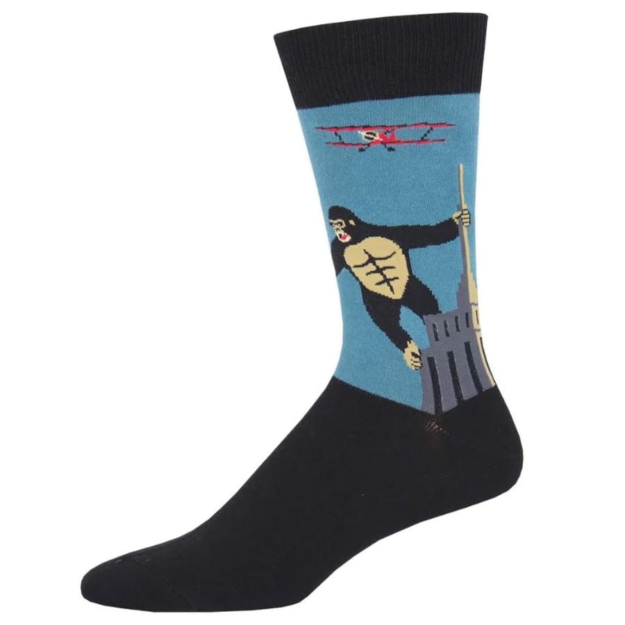 Socksmith King Kong Crew Socks, Men's, One-Size, Cotton/Nylon/Spandex, Blue