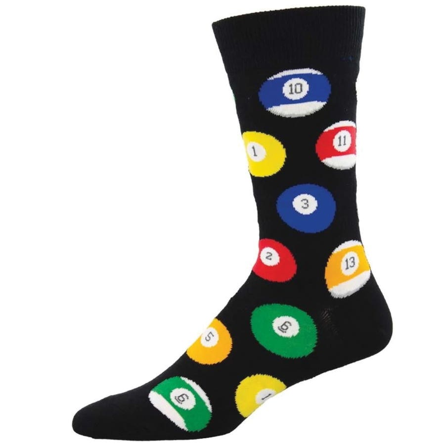 Socksmith Billiard Balls Crew Socks, Men's, One-Size, Cotton/Nylon/Spandex, Black