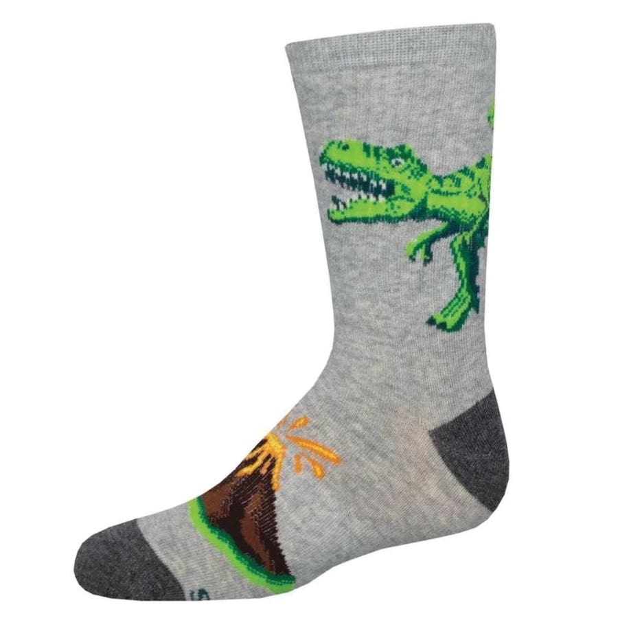 Socksmith Active Youth Series Hear Me Roar Kid's Socks, One-Size, Cotton/Nylon/Spandex, Light Gray Heather