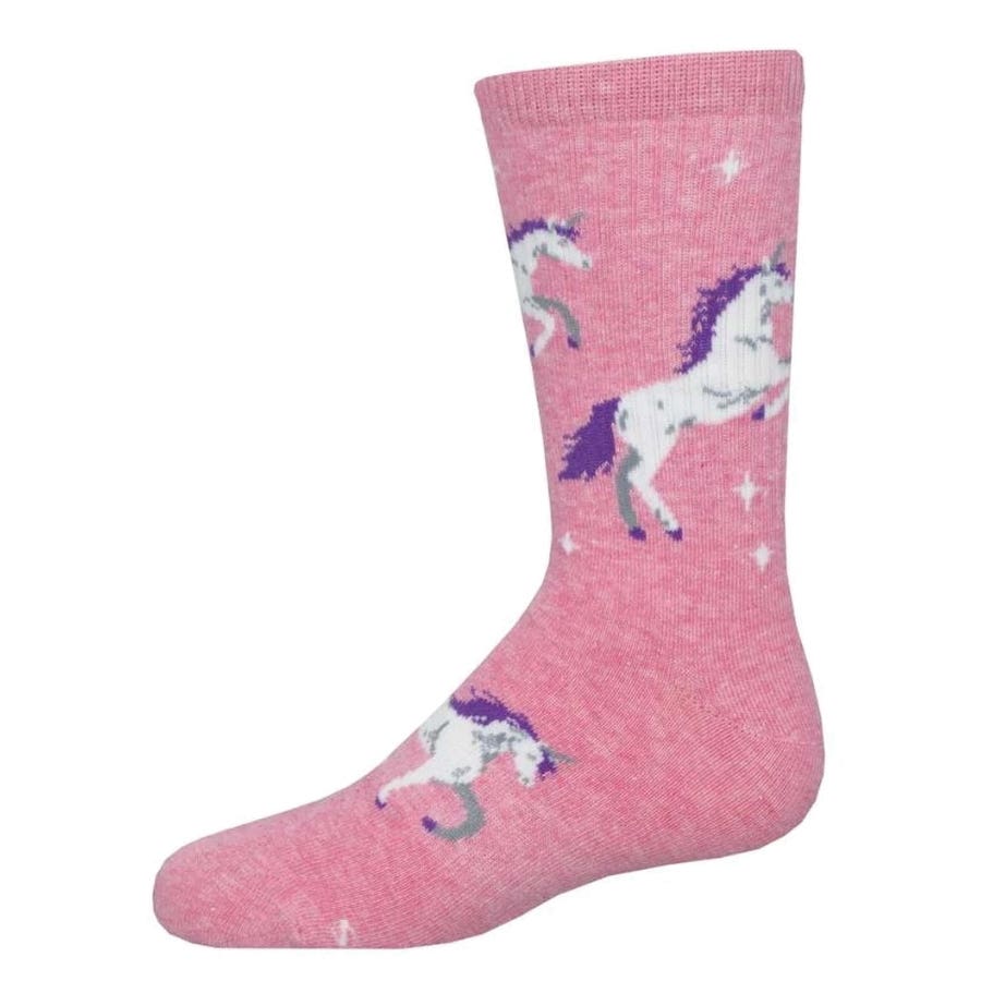Socksmith Active Youth Series Unicorn Stars Kid's Socks, One-Size, Cotton/Nylon/Spandex, Pink Heather