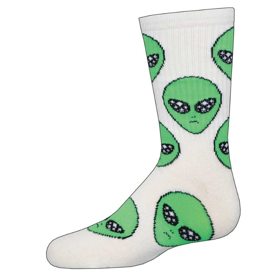Socksmith Active Youth Series Alien All-Stars Kid's Socks, One-Size, Cotton/Nylon/Spandex, White