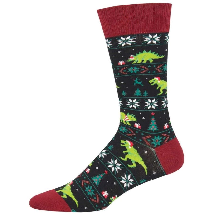 Socksmith Santasaurus Rex Crew Socks, Men's, One-Size, Cotton/Nylon/Spandex, Black