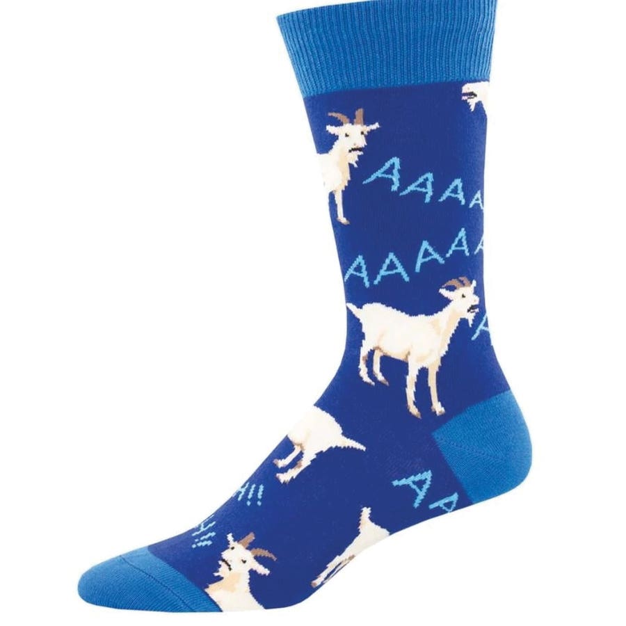 Socksmith Screaming Goats Crew Socks, Men's, One-Size, Cotton/Nylon/Spandex, Blue