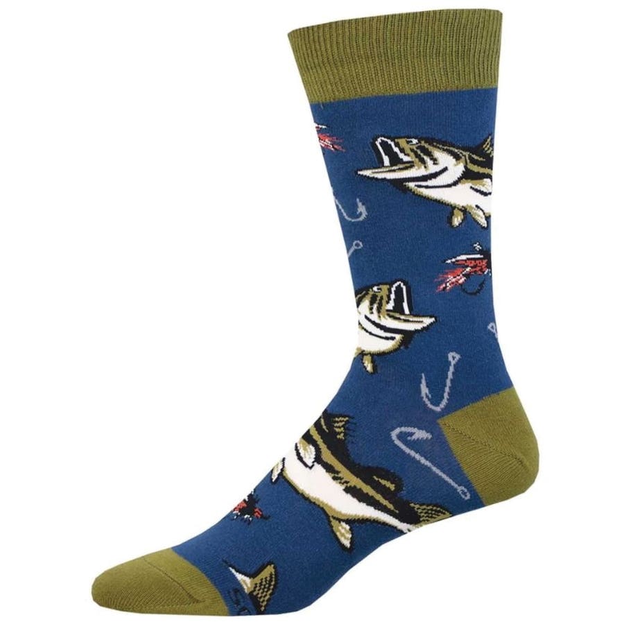 Socksmith All About The Bass Crew Socks, Men's, One-Size, Cotton/Nylon/Spandex, Navy