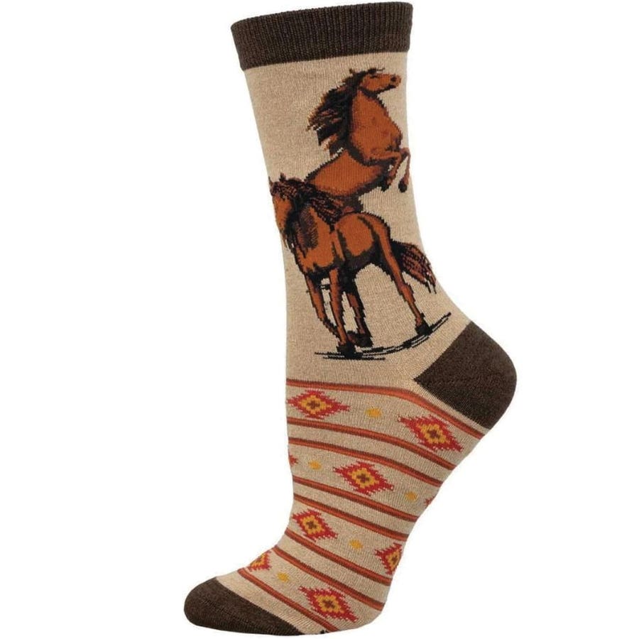 Socksmith Bamboo Series Wild Wild Horses Crew Socks, Women's, One-Size, Nylon/Rayon/Spandex, Hemp