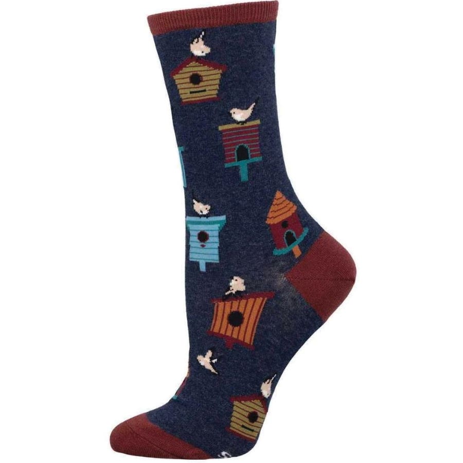 Socksmith Birdhouses Crew Socks, Women's, One-Size, Cotton/Nylon/Spandex, Heather Navy