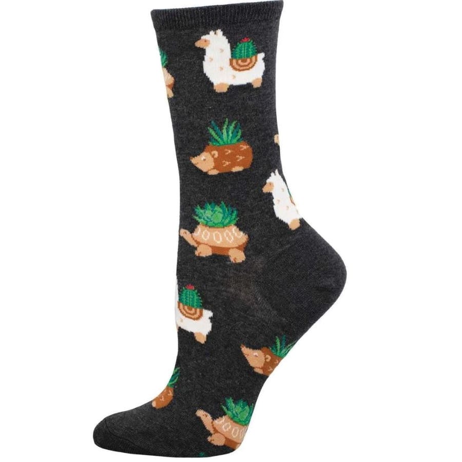 Socksmith Succulent Pottery Crew Socks, Women's, One-Size, Cotton/Nylon/Spandex, Charcoal Heather