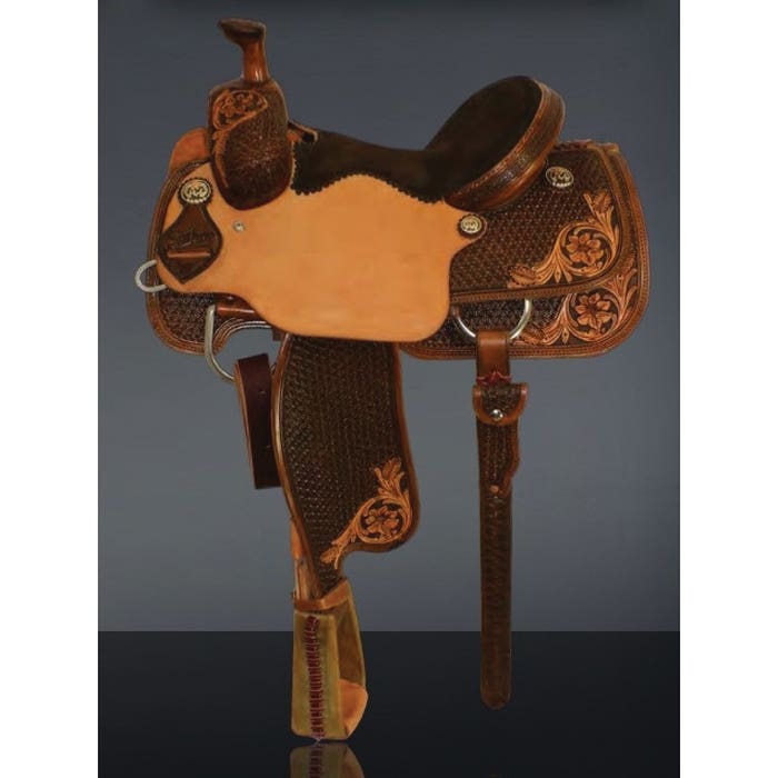 Scott Thomas Team Roper Series TR500-145 Saddle, 14-1/2 in, Full Quarter, Quarter Bar, 3-1/2 in Horn, Vintage