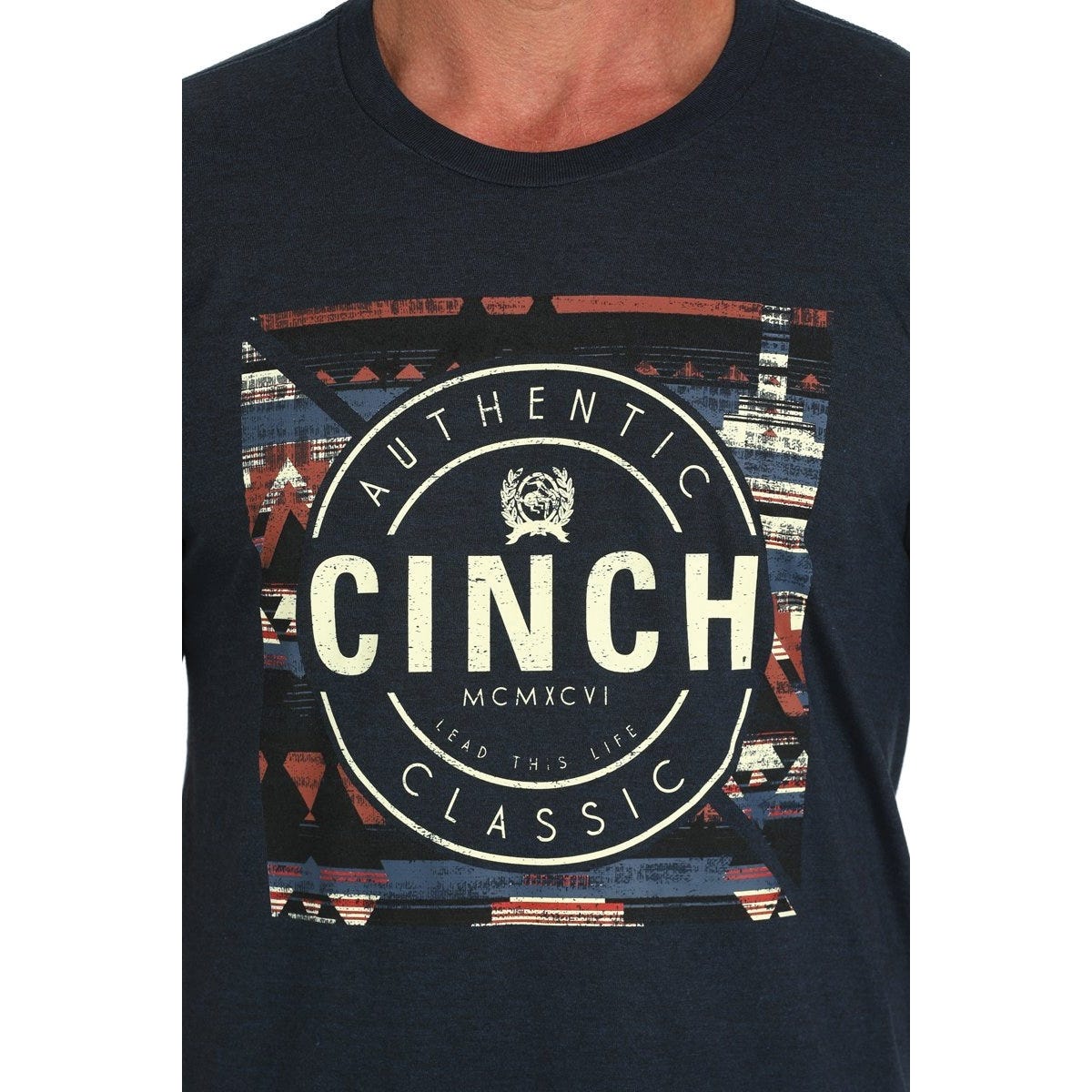 Cinch Men's T-Shirt, S, Cotton/Polyester, Navy, CINCH Authentic Classic Front Screen Print, Crew Neck