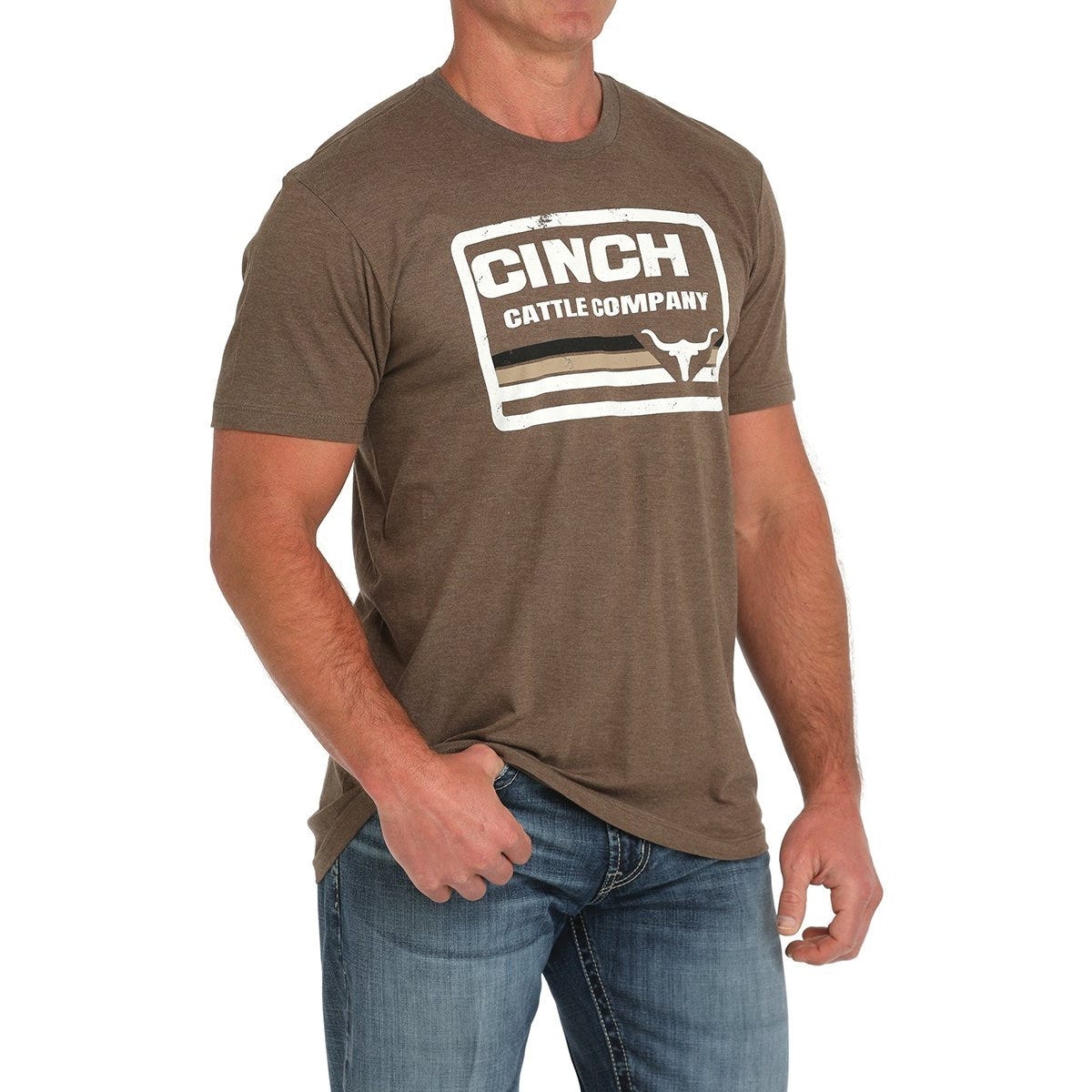 Cinch Men's T-Shirt, XL, Cotton/Polyester, Brown, CINCH Cattle Company Front Screen Print, Crew Neck
