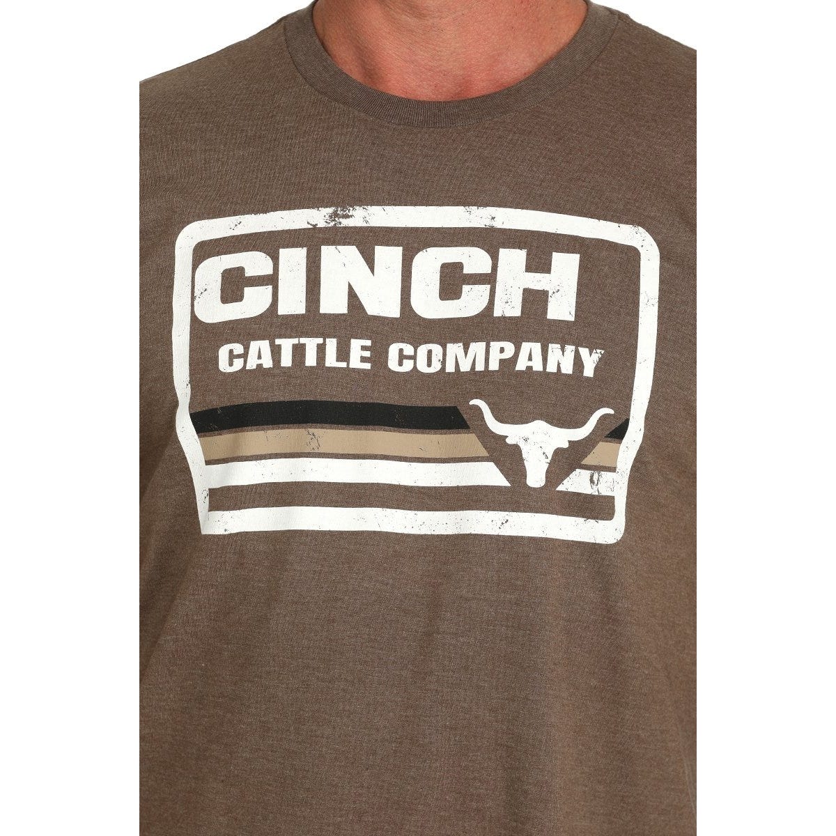 Cinch Men's T-Shirt, XL, Cotton/Polyester, Brown, CINCH Cattle Company Front Screen Print, Crew Neck