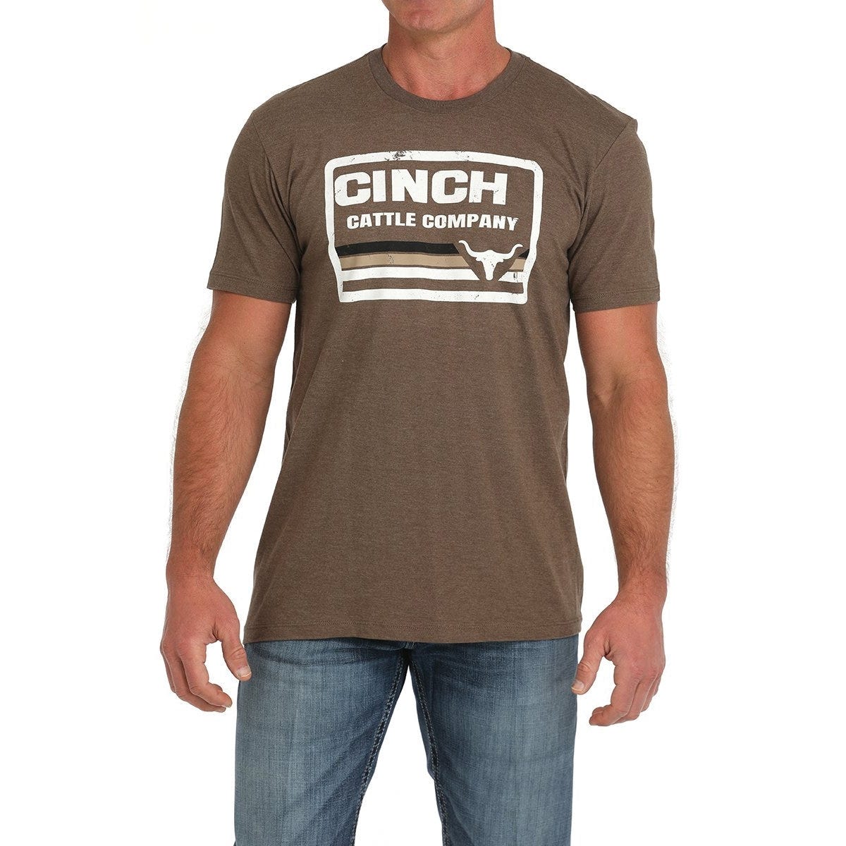 Cinch Men's T-Shirt, XL, Cotton/Polyester, Brown, CINCH Cattle Company Front Screen Print, Crew Neck