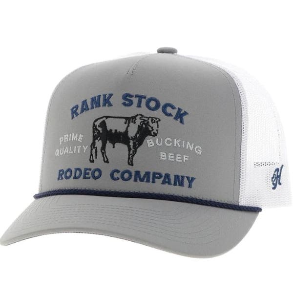 Hooey Rank Stock Series 2562T-GYWH Hat, Black/Blue Stitching, Men's, One-Size, Odessa Fabric, Gray/White