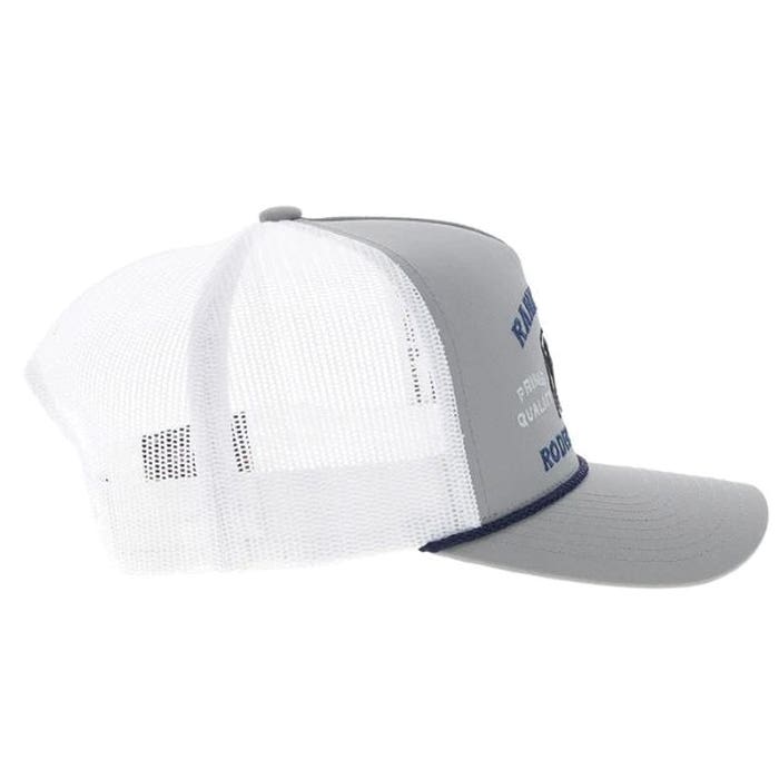 Hooey Rank Stock Series 2562T-GYWH Hat, Black/Blue Stitching, Men's, One-Size, Odessa Fabric, Gray/White