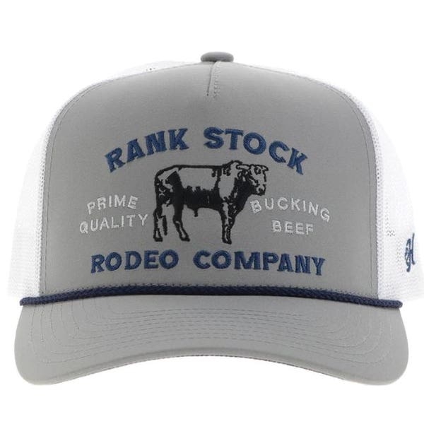Hooey Rank Stock Series 2562T-GYWH Hat, Black/Blue Stitching, Men's, One-Size, Odessa Fabric, Gray/White