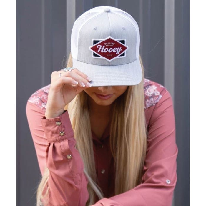 Hooey Diamond Series 2522T-GYWH Hat, Black/Maroon/White Patch, Men's, One-Size, Gray/White